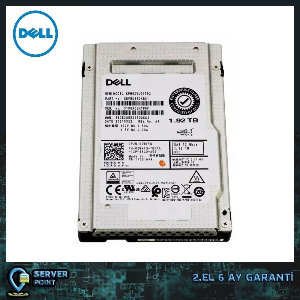 2.EL HDD SERVER 1.92TB DELL 2,5'' 12G SAS SSD KPM5XVUG1T92 P/N : 02WVYG