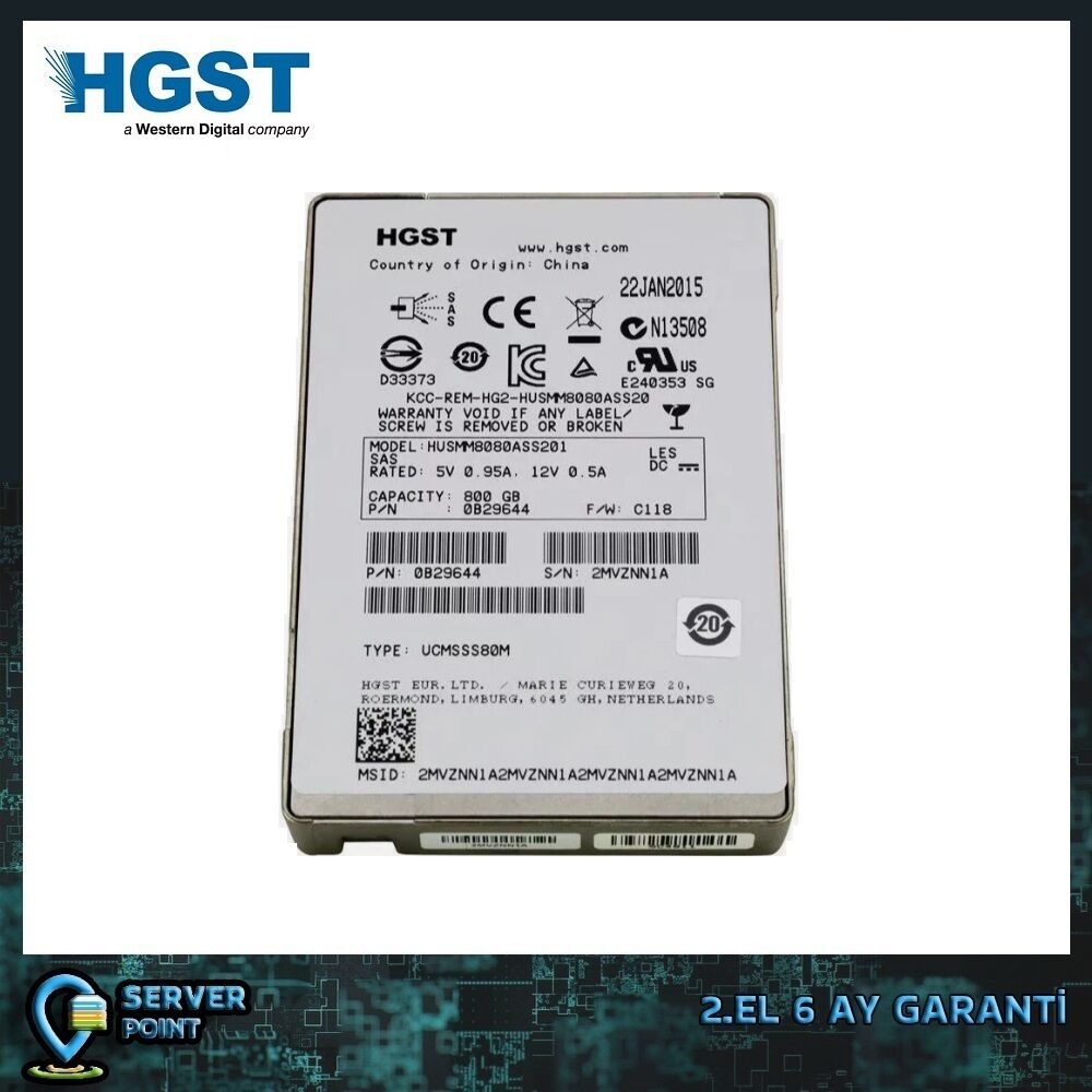 2.EL HDD SERVER 800GB HGST 2,5'' 12G SAS SSD P/N : HUSMM1680ASS201