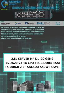 2.EL SERVER HP DL120 GEN9 E5-2620 V3 1X CPU 16GB DDR4 RAM 1X 500GB 2,5'' SATA 2X 550W POWER