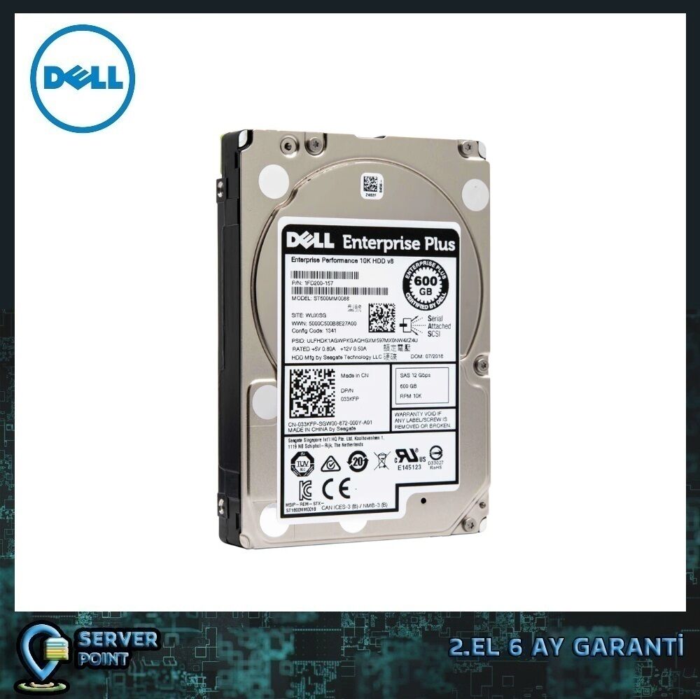 2.EL HDD SERVER 600GB DELL 2,5'' SAS 10K RPM 12G P/N : 33KFP