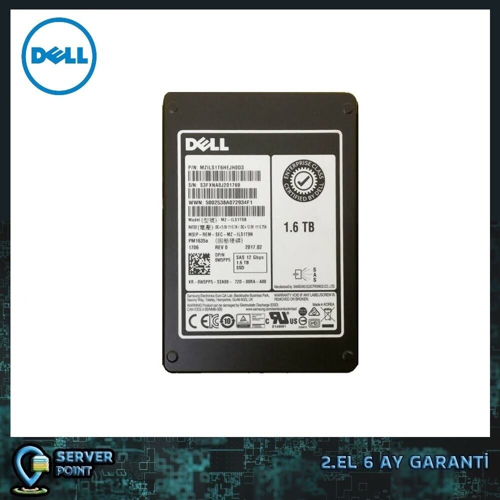 2.EL HDD SERVER 1.6TB DELL 2.5'' SAS SSD 12G P/N : MZILS1T6HEJH0D3