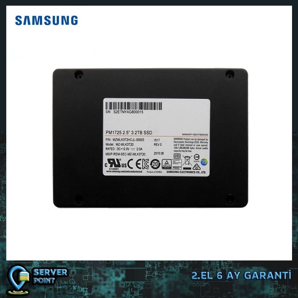 2.EL HDD SERVER 3.2 TB SAMSUNG PM1725 2,5'' SSD NVME P/N : MZ-WLK3T20