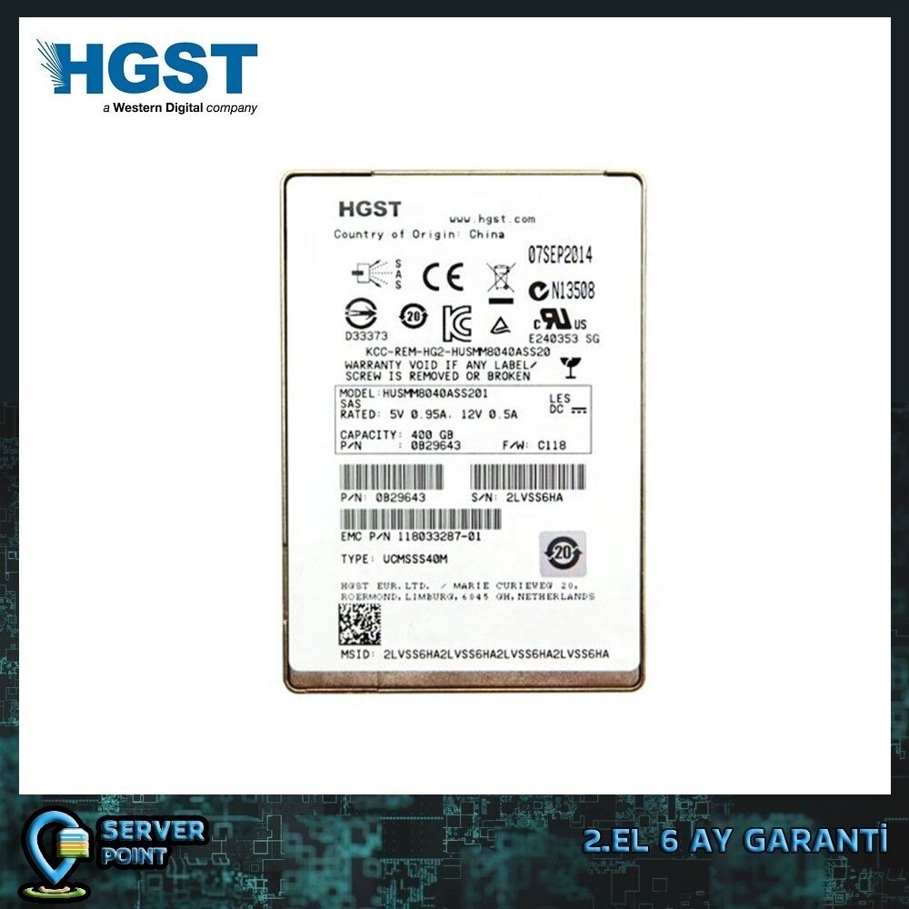 2.EL HDD SERVER 400GB HGST 2,5'' 6G SAS SSD P/N : HUSMM8040ASS20