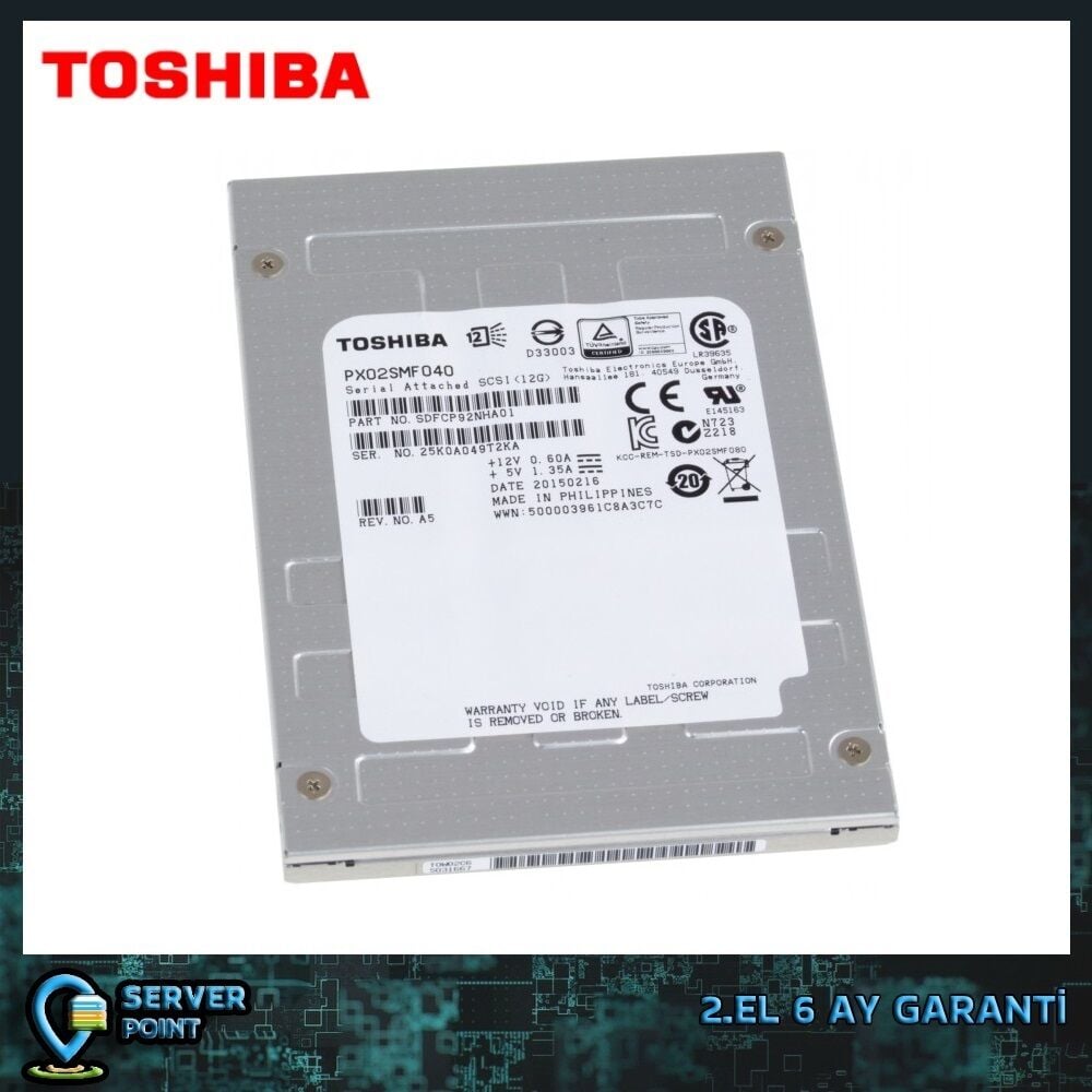2.EL HDD SERVER 400GB TOSHIBA 12G 2,5'' SAS SSD HDD P/N : PX02SMF040