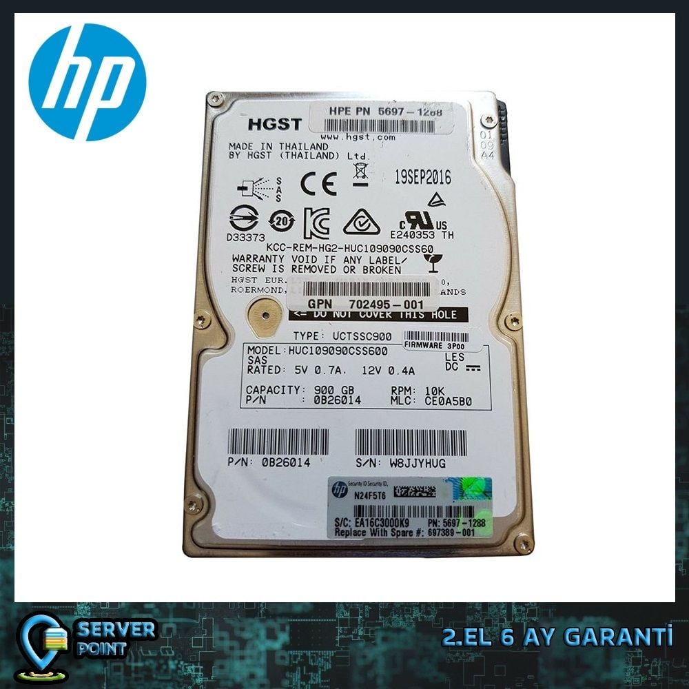 2.EL HDD SERVER 900GB HGST 10K RPM 2,5'' 6G SAS P/N : HUC109090CSS600