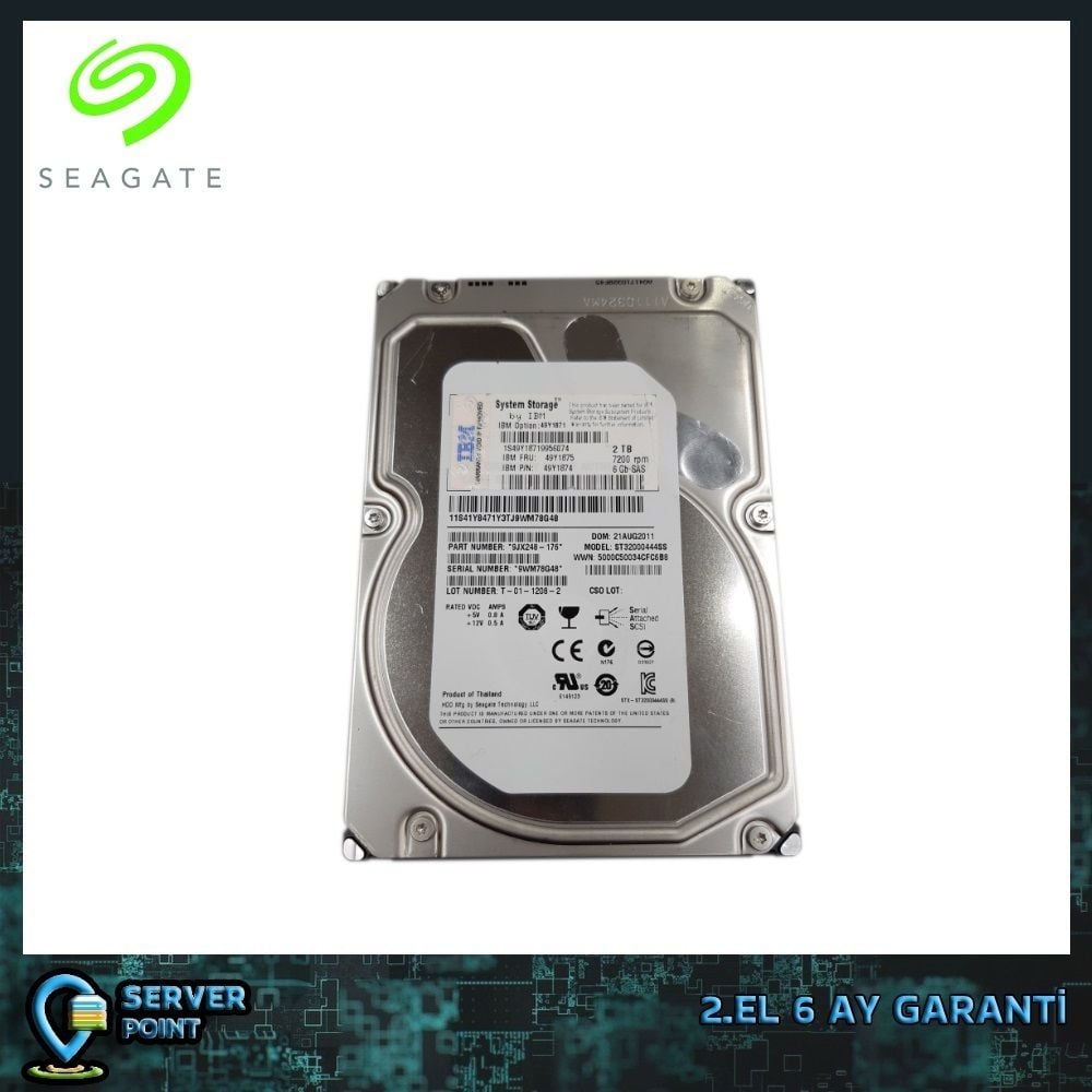 2.EL HDD SERVER 2TB SEAGATE SAS 3,5'' 7200 RPM 6G ST32000444SS